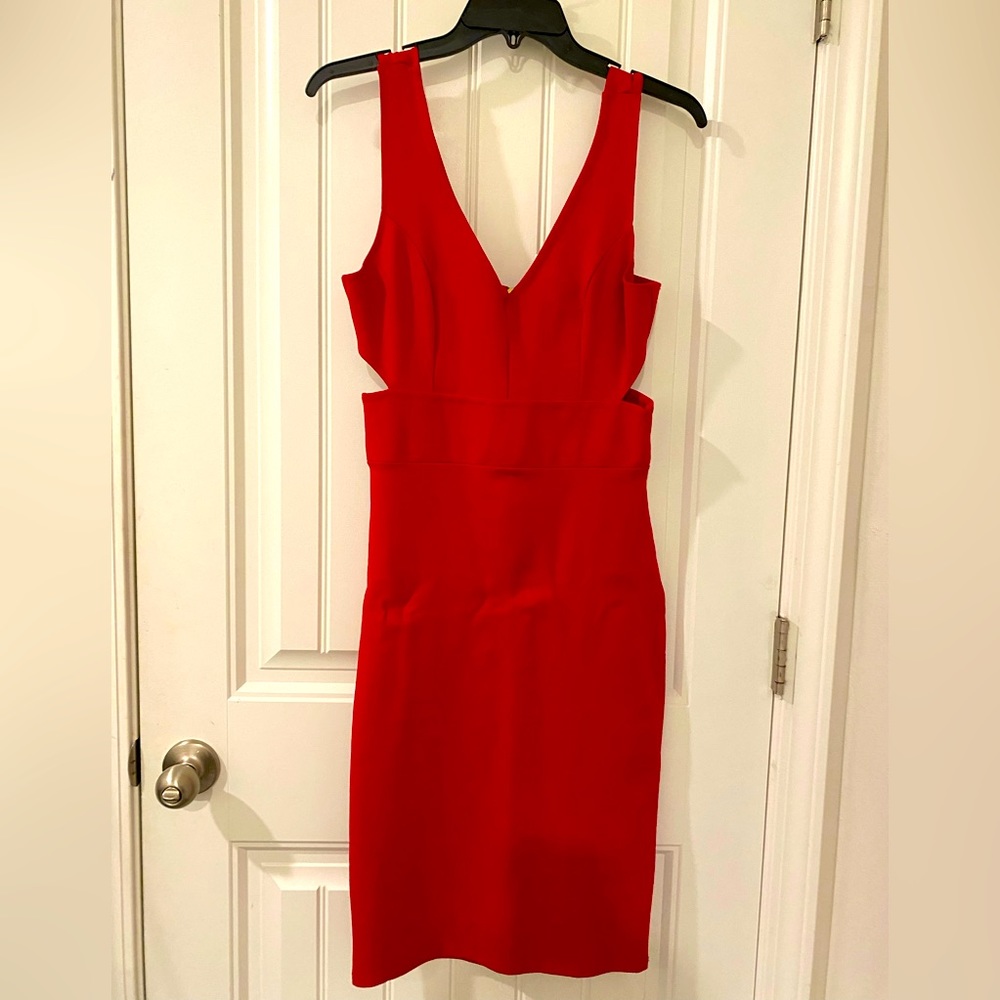 Red Bodycon MIDI Semiformal dress w/ cut out sides